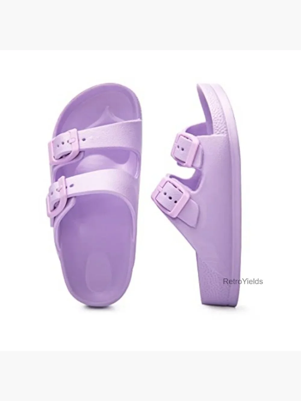 Unisex-Child Slides Double Buckle Adjustable EVA Flat Sandals
